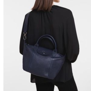 Longchamp Le Pliage cuir in navy